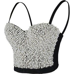 Women Black Floral Bustier Crop Top Sexy White Corset Top by Ellacci
